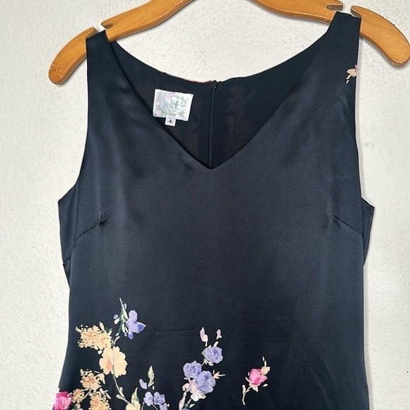VTG 90s NKT Judy Lee 100% Silk Black Floral Dress Sz 4 Y2K Prom Cocktail Formal - Picture 5 of 13